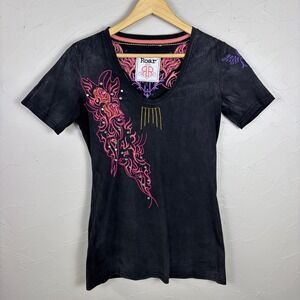 Roar Y2K Shirt Embroidered Large Rhinestone Western Black Top Gothic